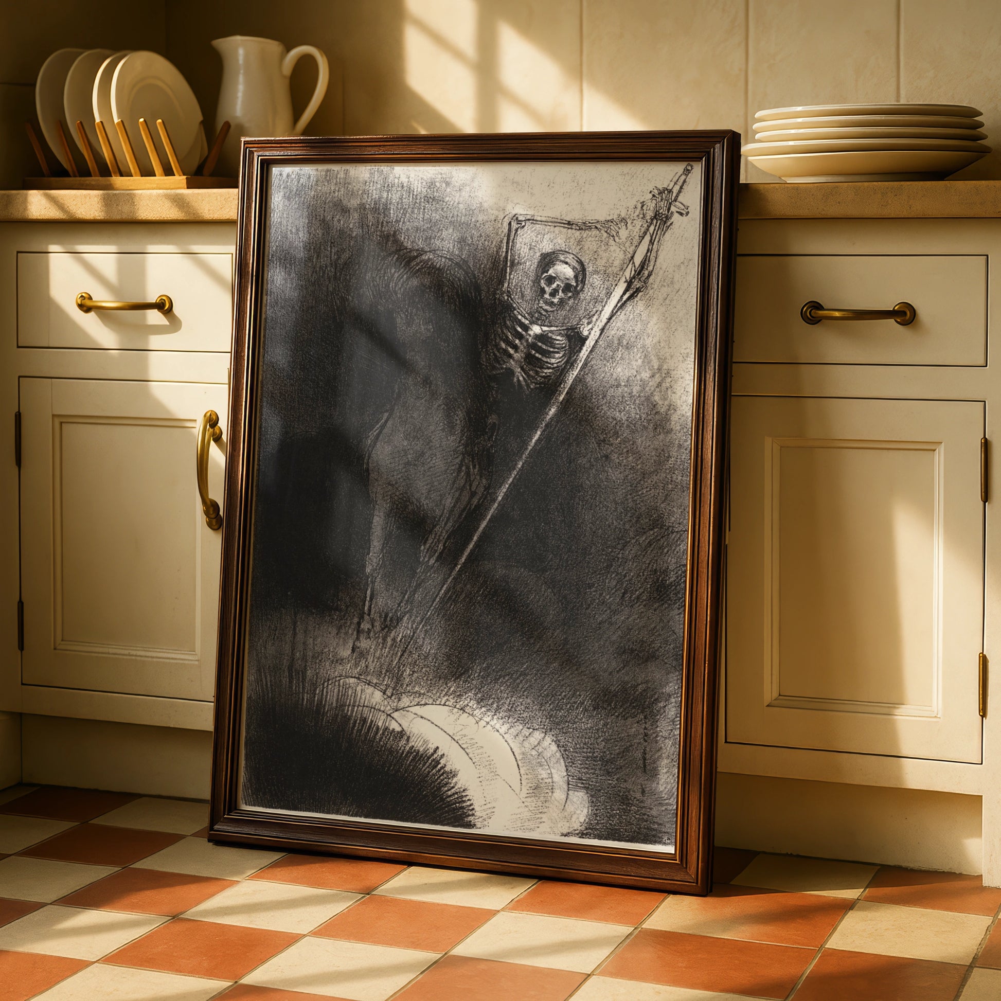 Grim Reaper Skeleton Wall Art, Dark Halloween Poster, Gothic Skull Print, Macabre Home Decor