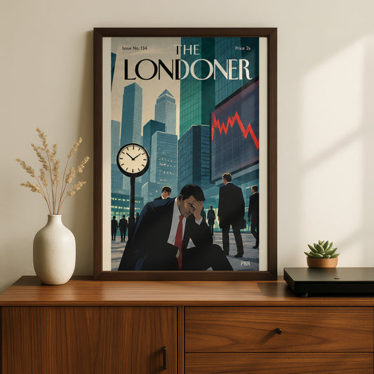 Financial Crash Poster, Vintage Magazine Cover Wall Art, City Skyline Print, Office Decor