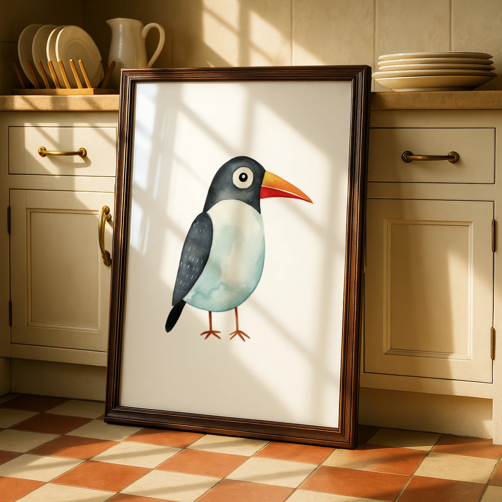 Cute Bird Nursery Wall Art, Watercolour Animal Poster, Kids Room Print, Baby Decor