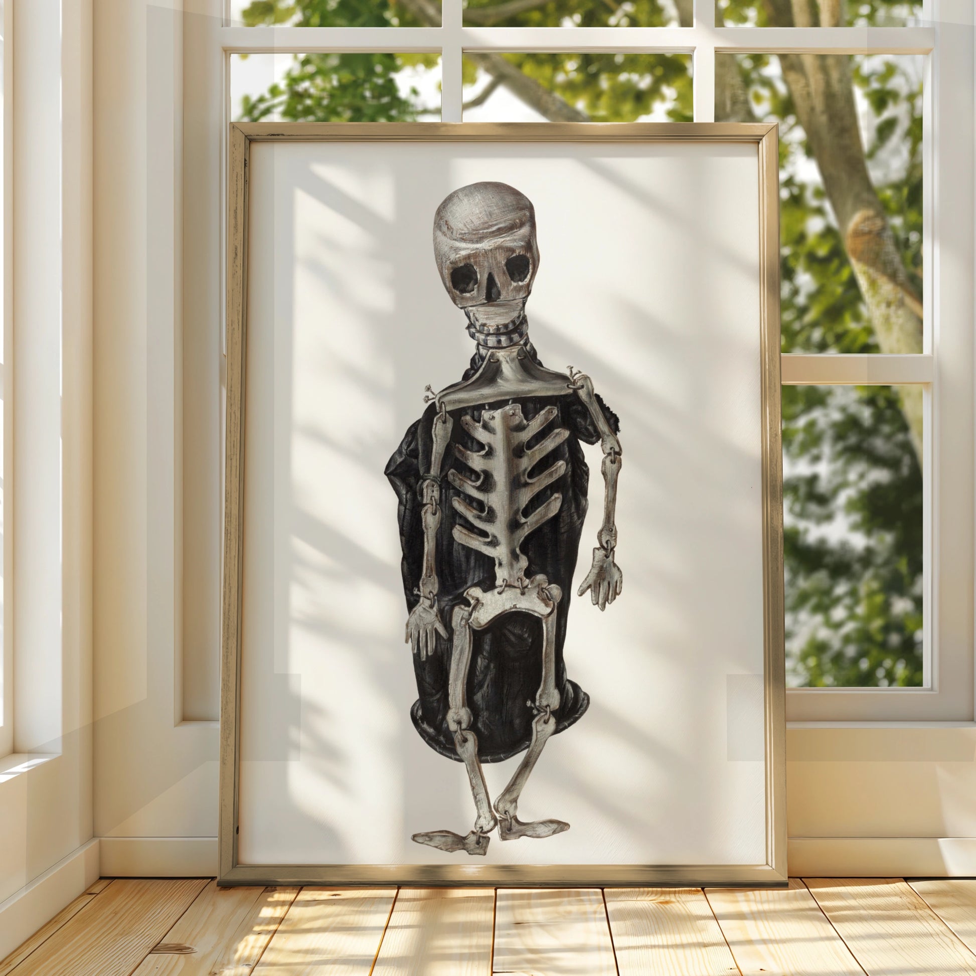 Halloween Skeleton Poster, Spooky Skull Wall Art, Dark Gothic Print, Halloween Decor