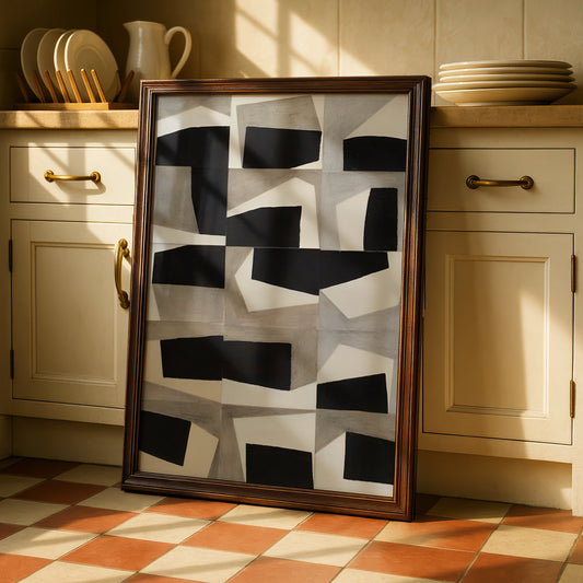 Geometric Abstract Monochrome Wall Art, Black Grey Modern Print, Contemporary Poster