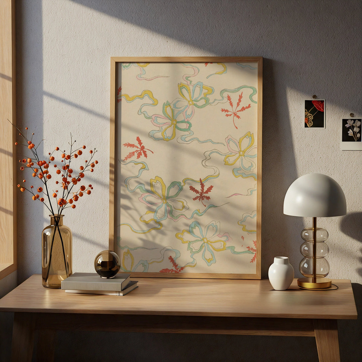 Vintage Japanese Maple Leaf Floral Print, Woodblock Wall Art, Japandi Poster – A4 print