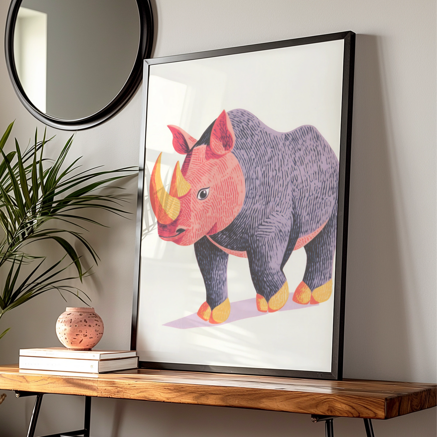 Rhino Nursery Wall Art, Colourful Rhinoceros Print, Kids Animal Poster, Safari Nursery Decor