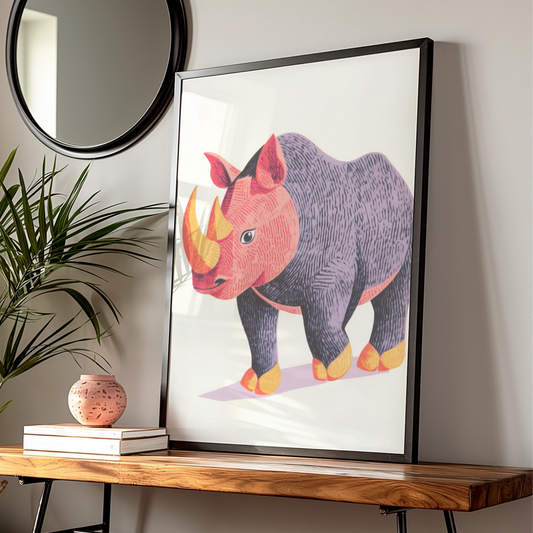 Rhino Nursery Wall Art, Colourful Rhinoceros Print, Kids Animal Poster, Safari Nursery Decor