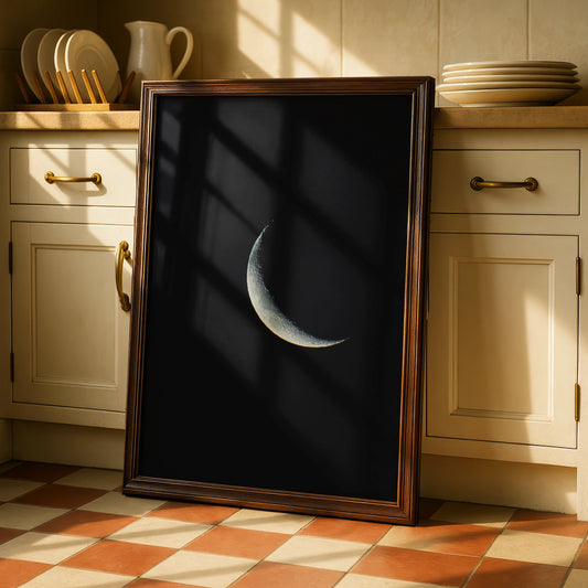 Halloween Crescent Moon Poster, Dark Night Sky Wall Art, Lunar Print, Gothic Celestial Decor
