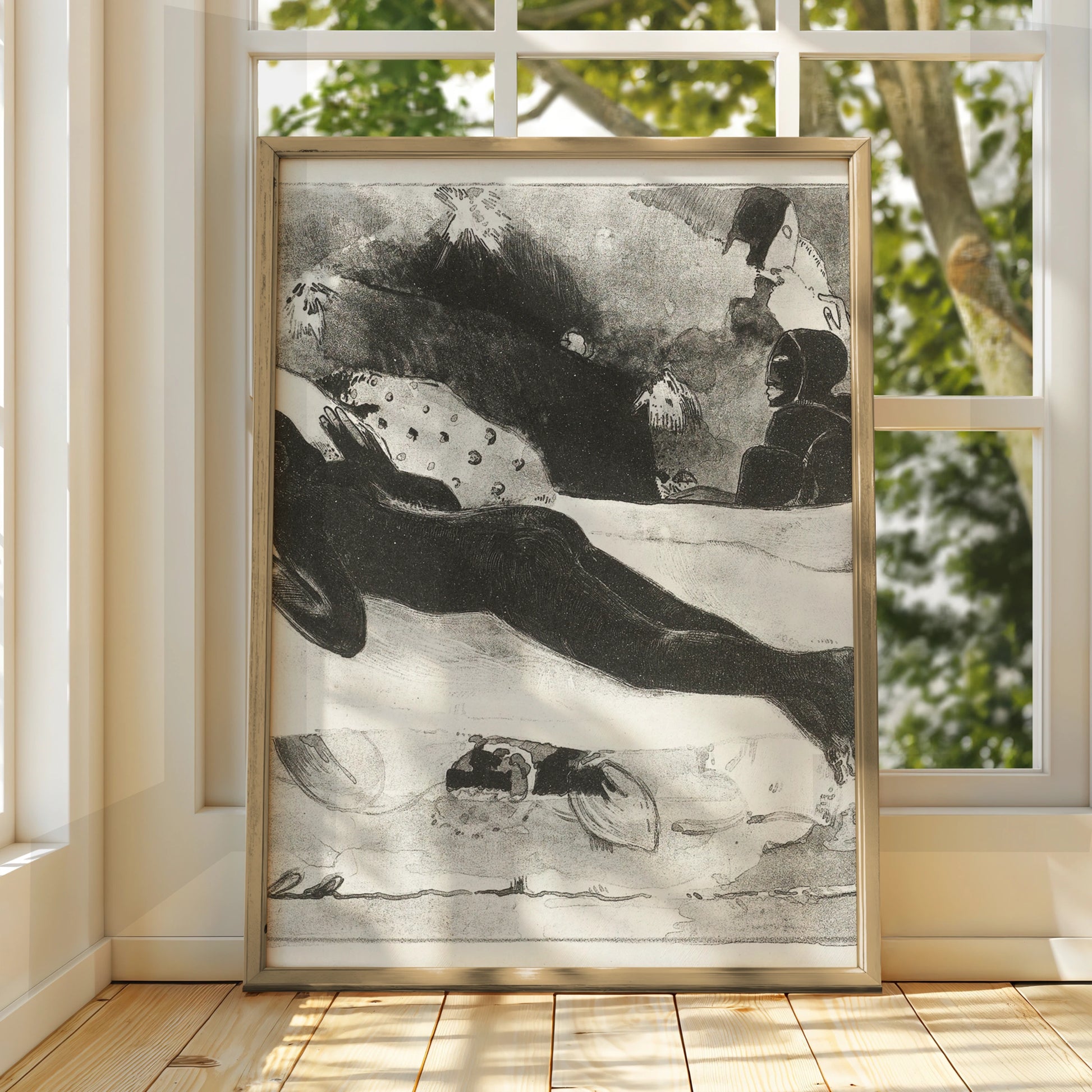 Halloween Dark Figure Art Print, Gothic Black White Poster, Eerie Occult Wall Art