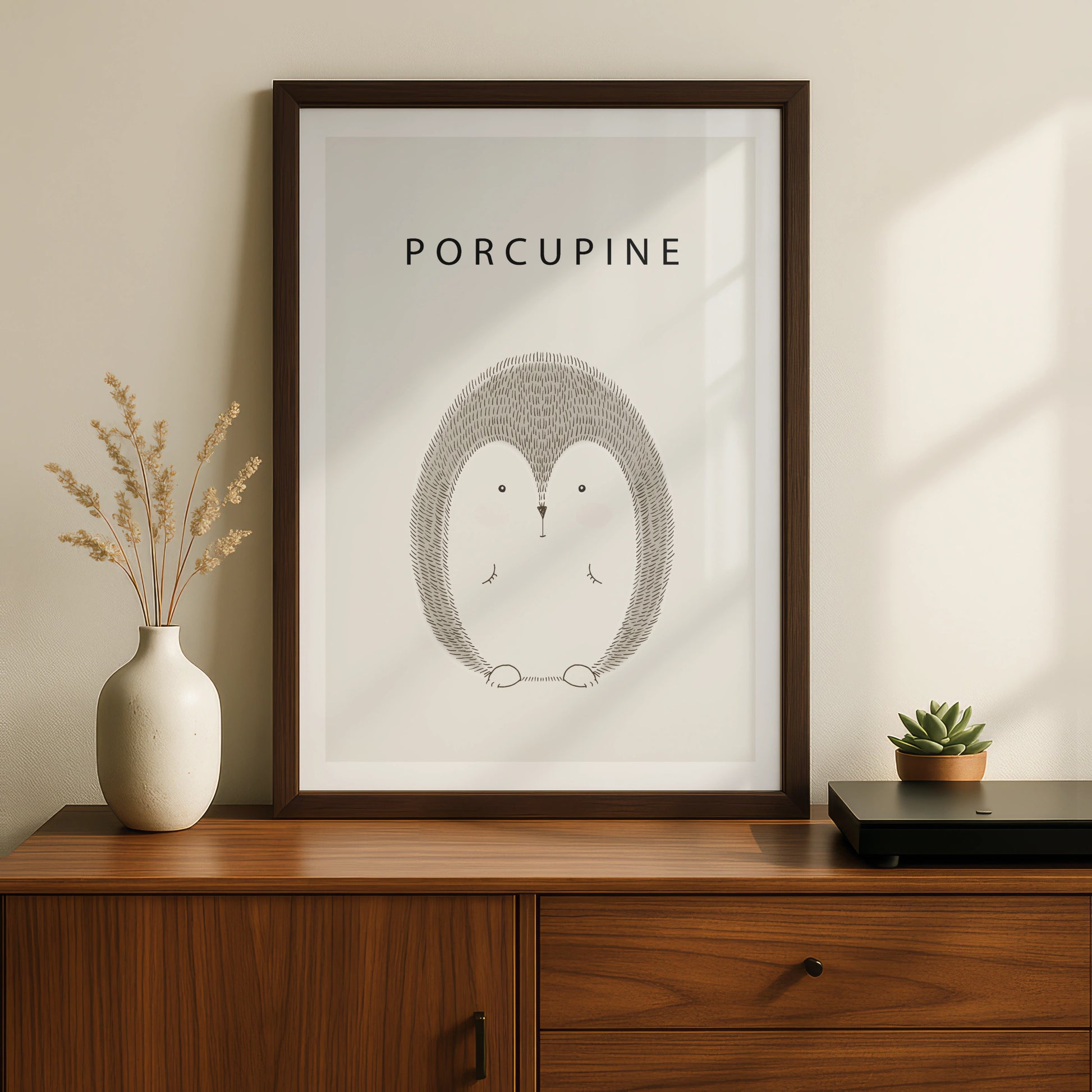 Porcupine Poster, Cute Animal Print, Minimalist Wall Art, Nursery Decor, Neutral Tones