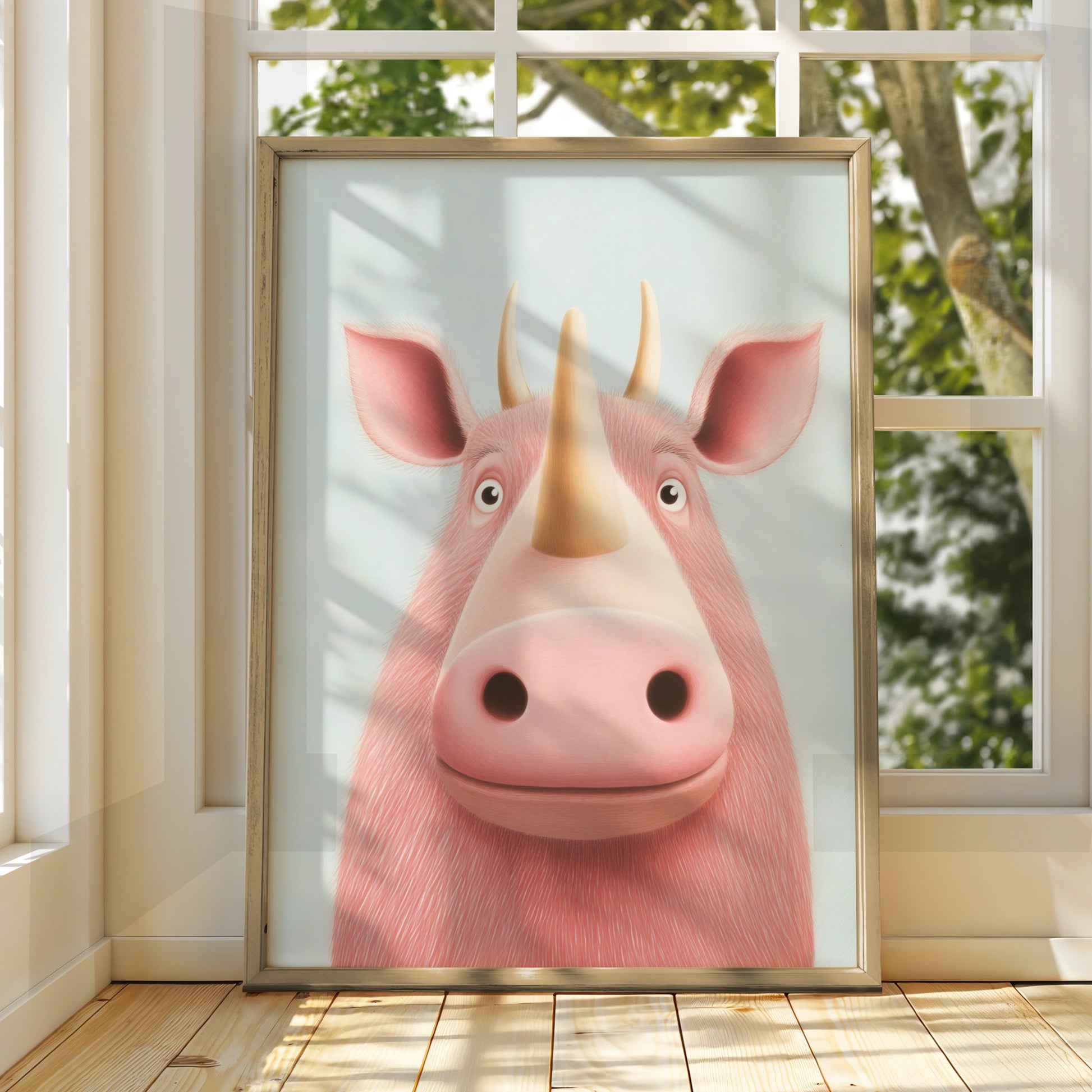 Cute Rhino Nursery Wall Art, Pink Rhinoceros Print, Kids Room Poster, Baby Animal Decor