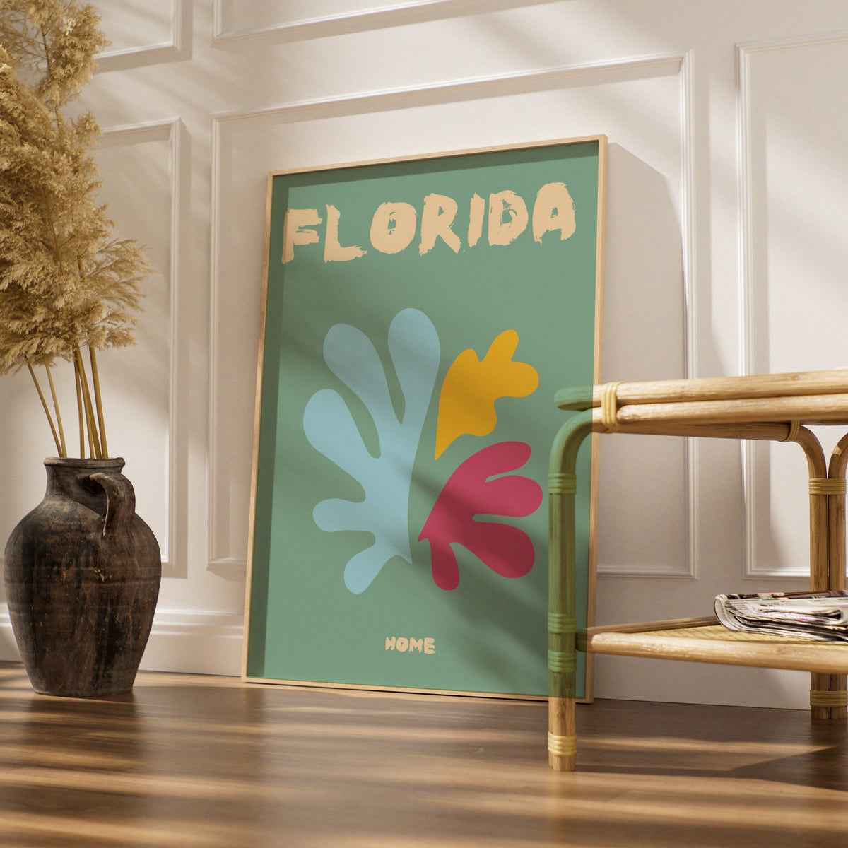 Florida Travel Poster, Retro Wall Art, Colourful Abstract Coral Print, USA Home Decor