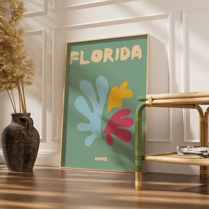 Florida Travel Poster, Retro Wall Art, Colourful Abstract Coral Print, USA Home Decor