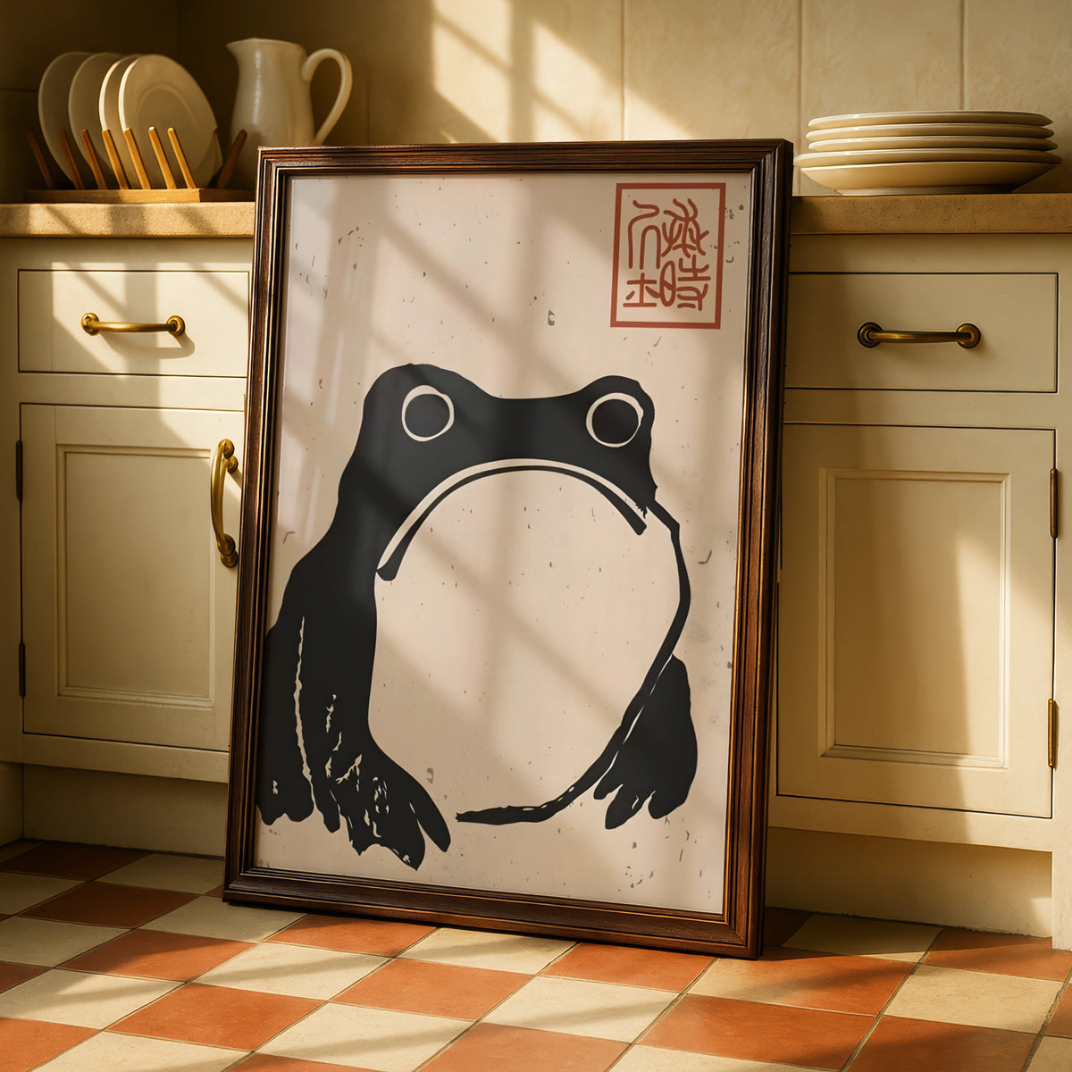 Japanese Frog Print, Monochrome Wall Art, Minimalist Black White Poster, Zen Animal Decor