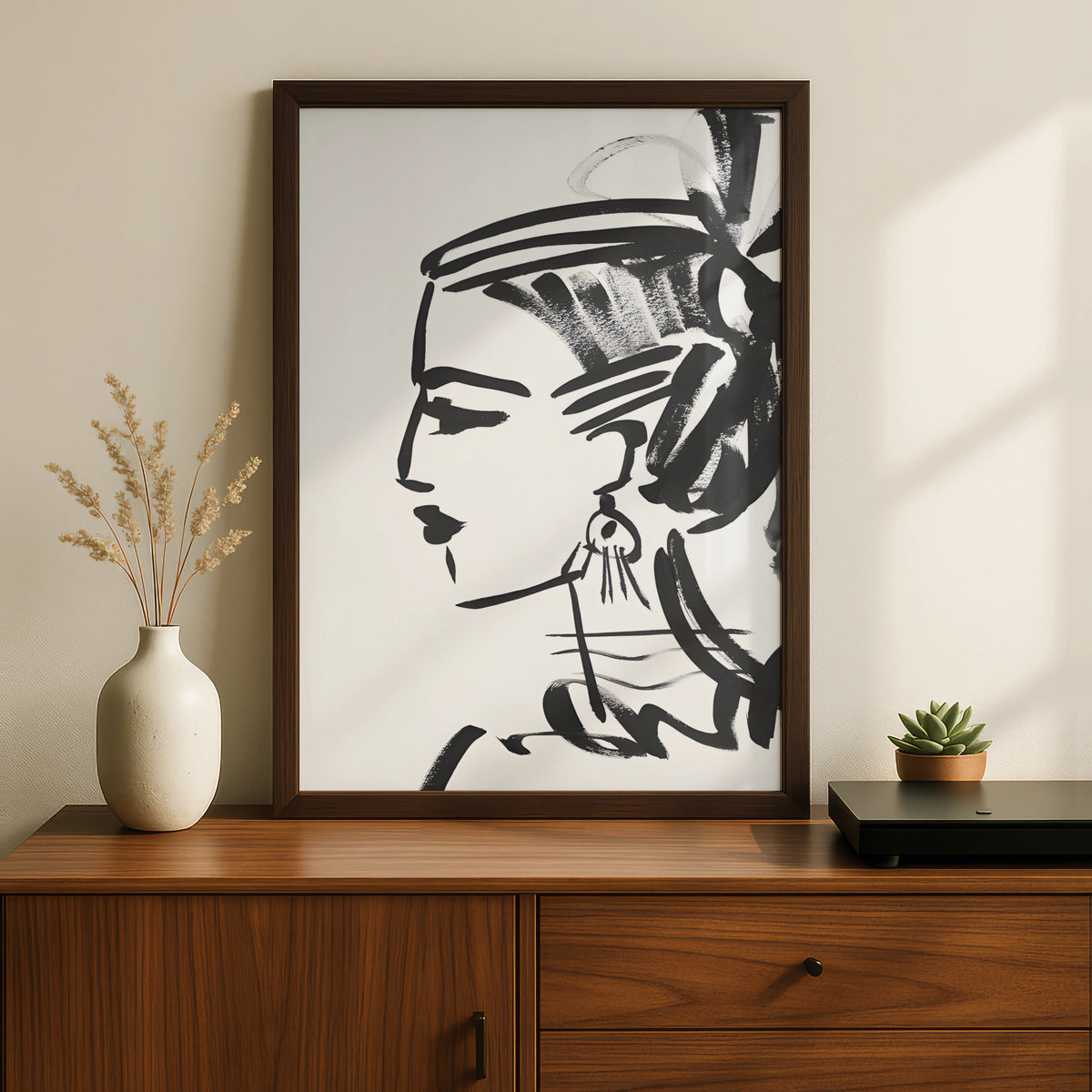 Female Face Line Art, Monochrome Wall Art, Black and White Poster, Minimalist Print