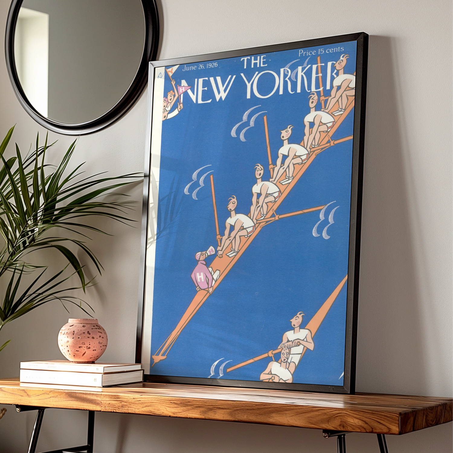 The New Yorker 1926 Rowing Cover Poster, Vintage Art Deco Blue Wall Art Print