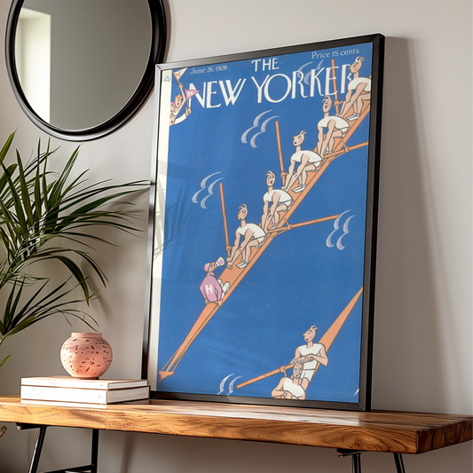 The New Yorker 1926 Rowing Cover Poster, Vintage Art Deco Blue Wall Art Print