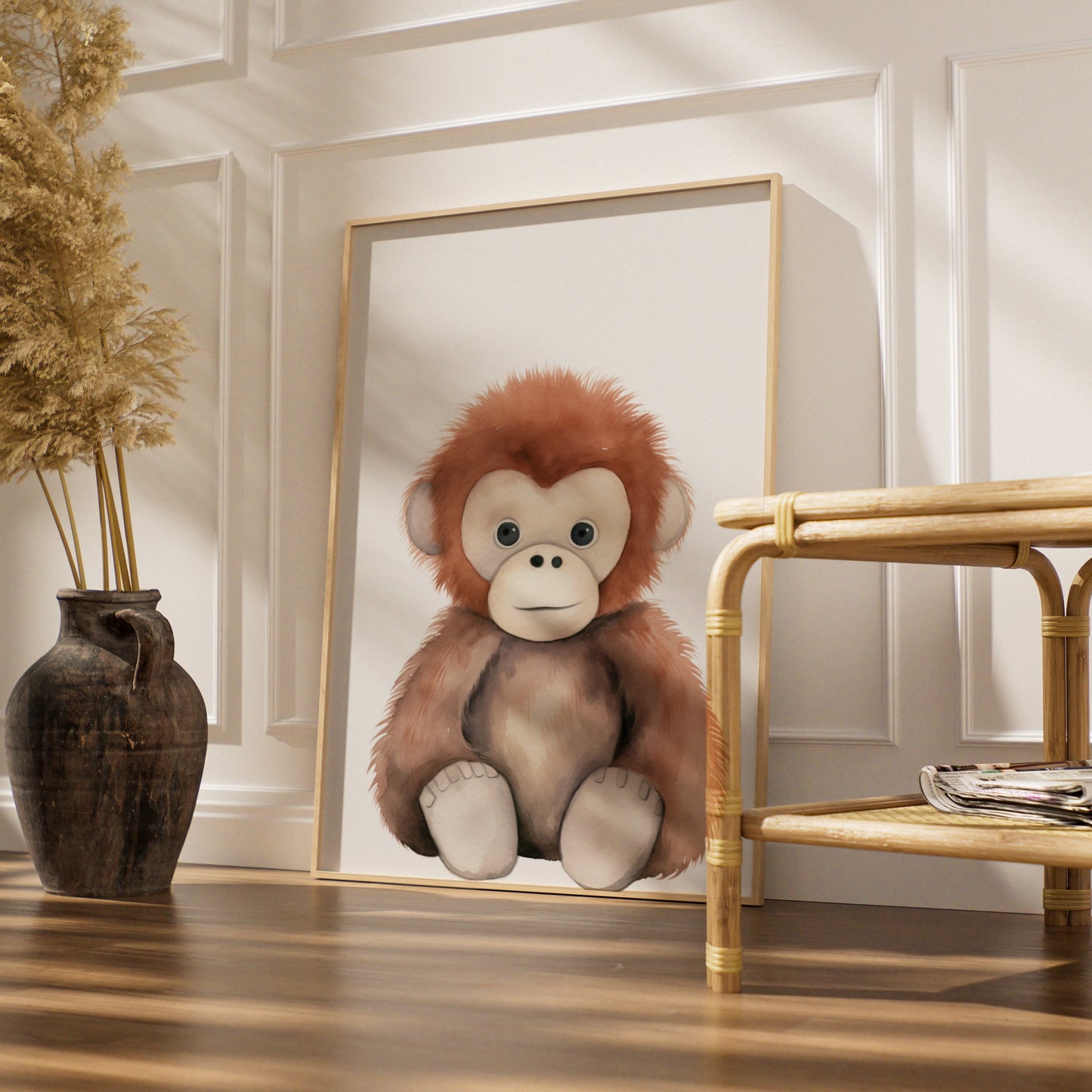 Baby Monkey Nursery Wall Art, Cute Orangutan Poster, Safari Animal Print for Kids Room
