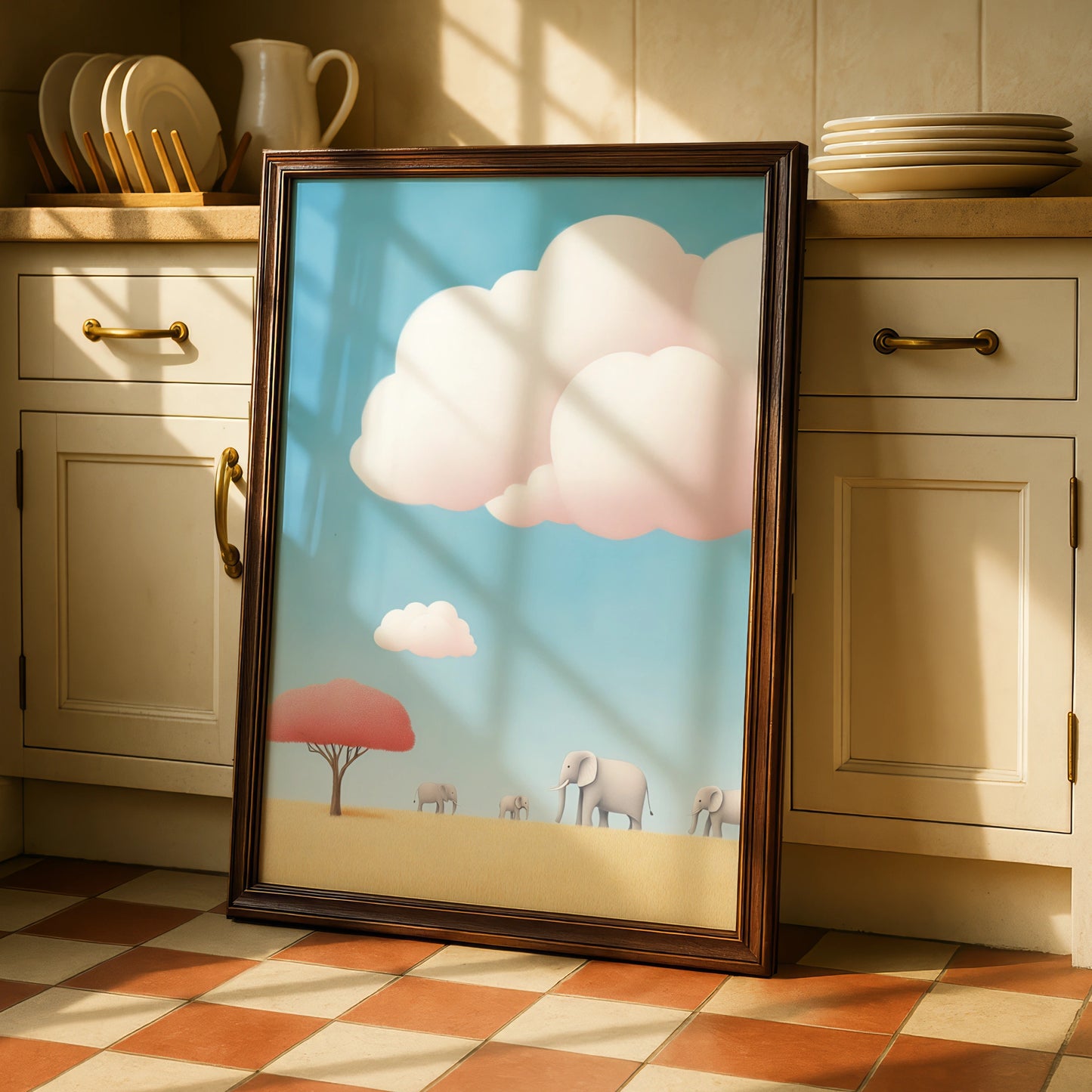 Elephant Nursery Wall Art, Baby Safari Print, Pastel Blue Kids Room Poster, Cute Animal Decor