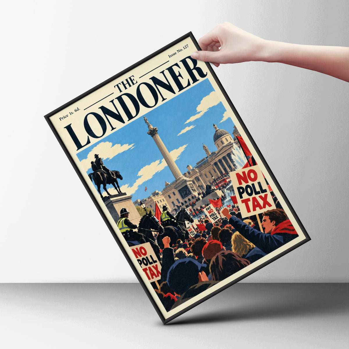 Trafalgar Square Protest Poster, Vintage London Magazine Cover Wall Art, Retro British Art Print