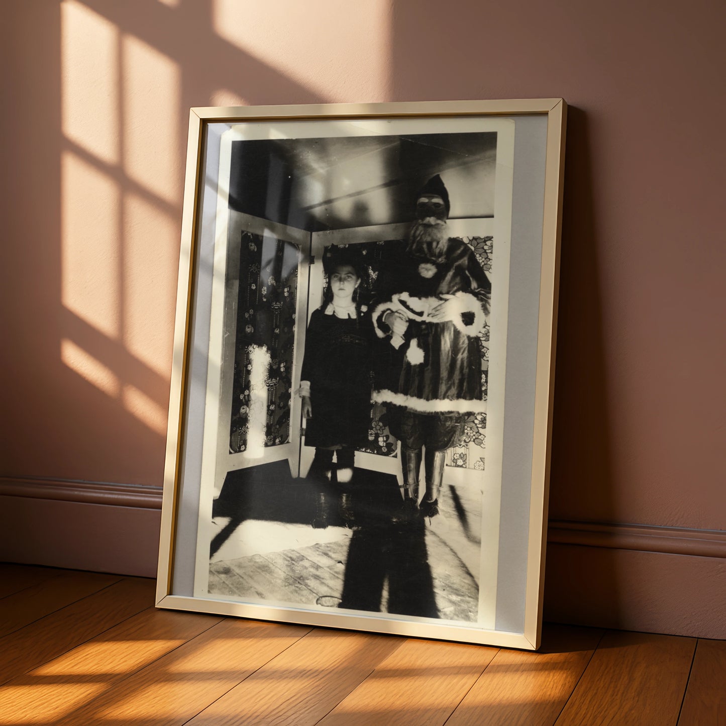 Creepy Halloween Vintage Photo Poster, Spooky Masked Figure Black White Wall Art