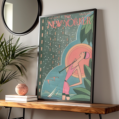 The New Yorker February 1927 Cover Art Poster, Art Deco Vintage Magazine Wall Art