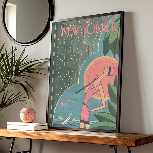 The New Yorker February 1927 Cover Art Poster, Art Deco Vintage Magazine Wall Art