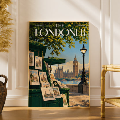 The Londoner Magazine Cover Poster, Big Ben Thames Wall Art, Vintage London Art Print, Living Room