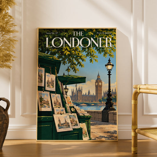 The Londoner Magazine Cover Poster, Big Ben Thames Wall Art, Vintage London Art Print, Living Room