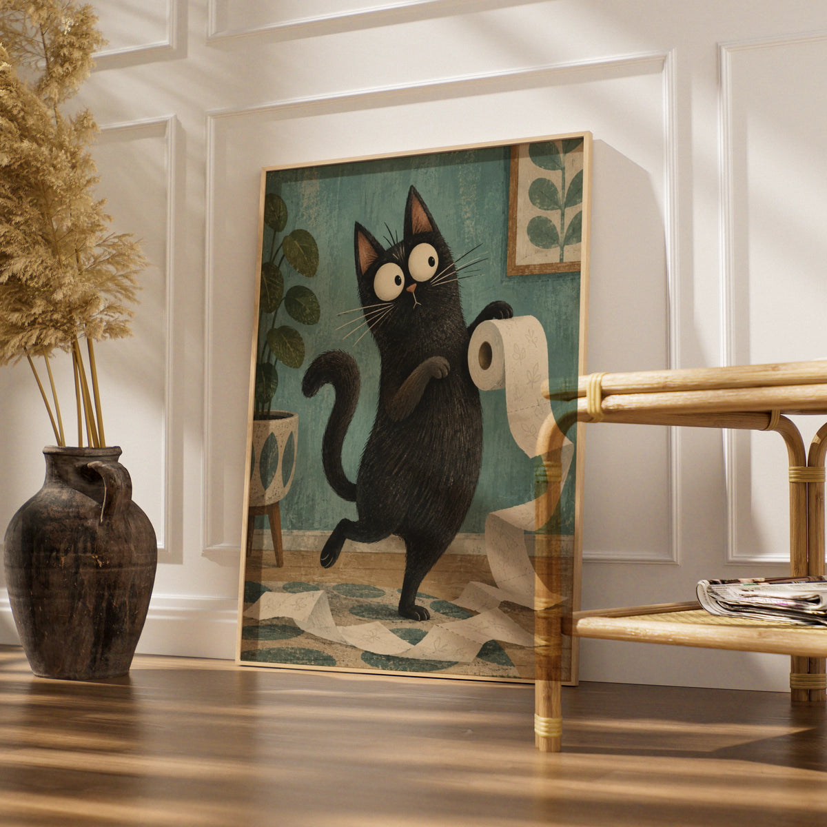 Guilty Black Cat Toilet Roll Cartoon Poster