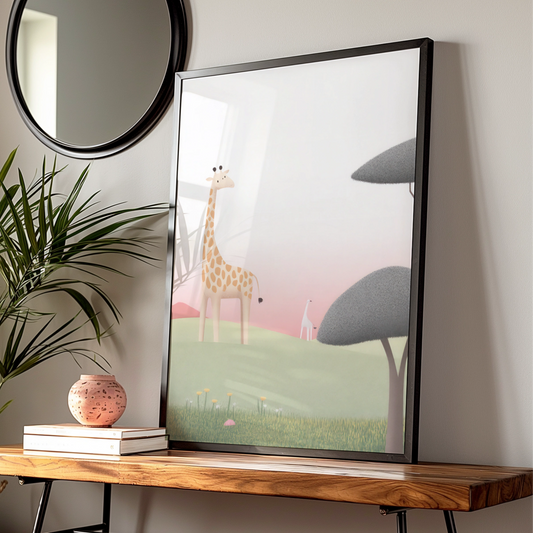 Giraffe Nursery Wall Art, Safari Baby Print, Children's Animal Poster, Pink Green Decor