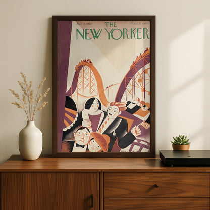 New Yorker 1927 Cover Poster, Vintage Roller Coaster Art Deco Print, Retro Fair Wall Art