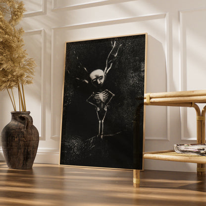 Dark Skeleton Halloween Art Print, Gothic Skull Poster, Spooky Black Wall Art, Occult Macabre Decor