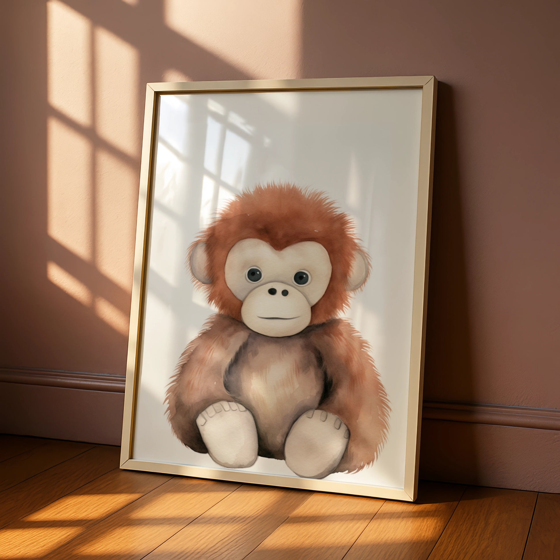 Baby Monkey Nursery Wall Art, Cute Orangutan Poster, Safari Animal Print for Kids Room