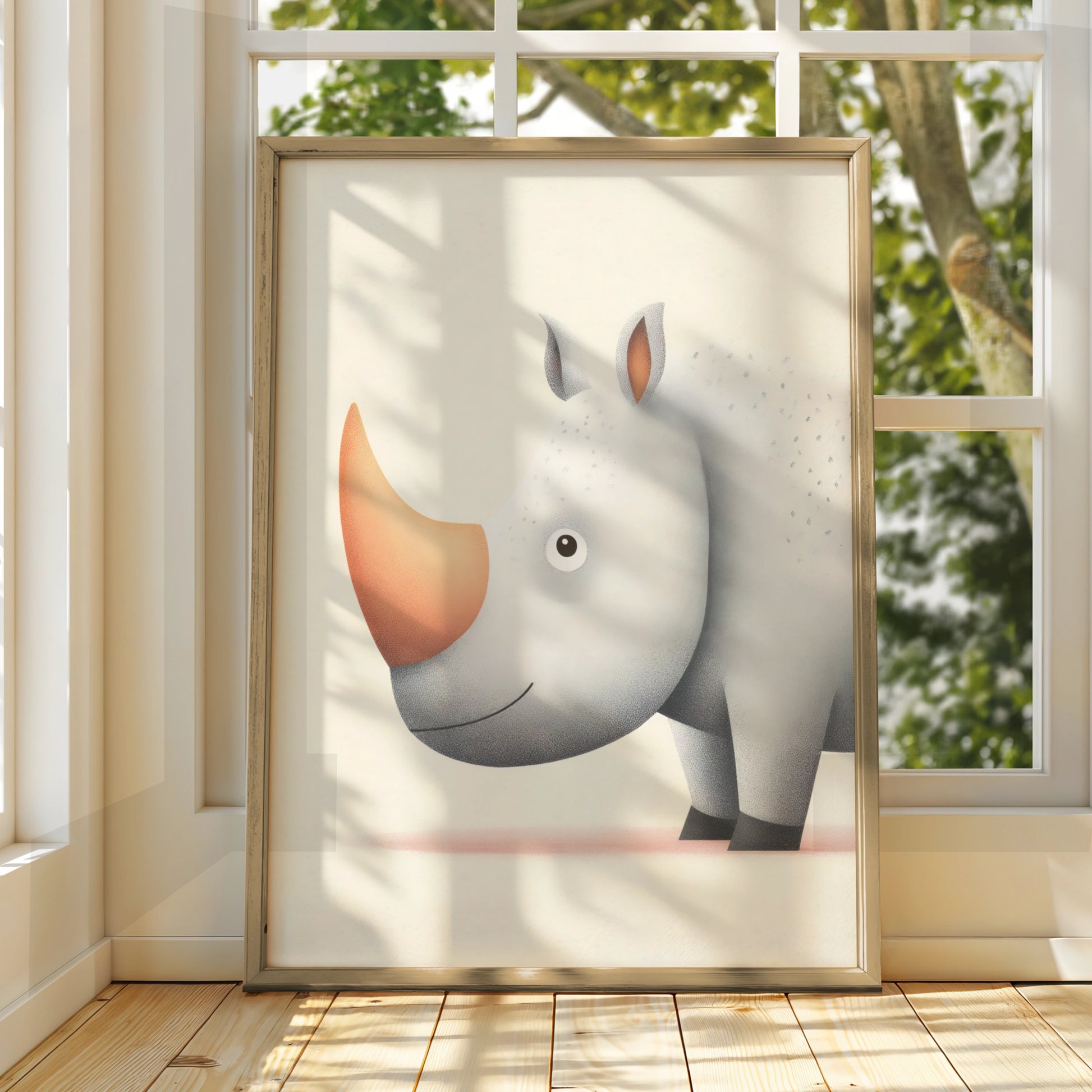Cute Rhino Nursery Wall Art, Safari Animal Print, Kids Room Poster, Baby Shower Gift