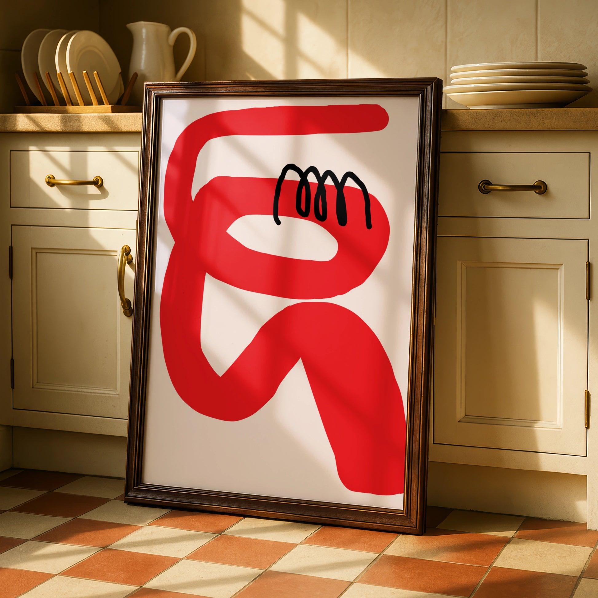 Bold Red Abstract Figure Poster, Modern Maximalist Wall Art, Eclectic Art Print