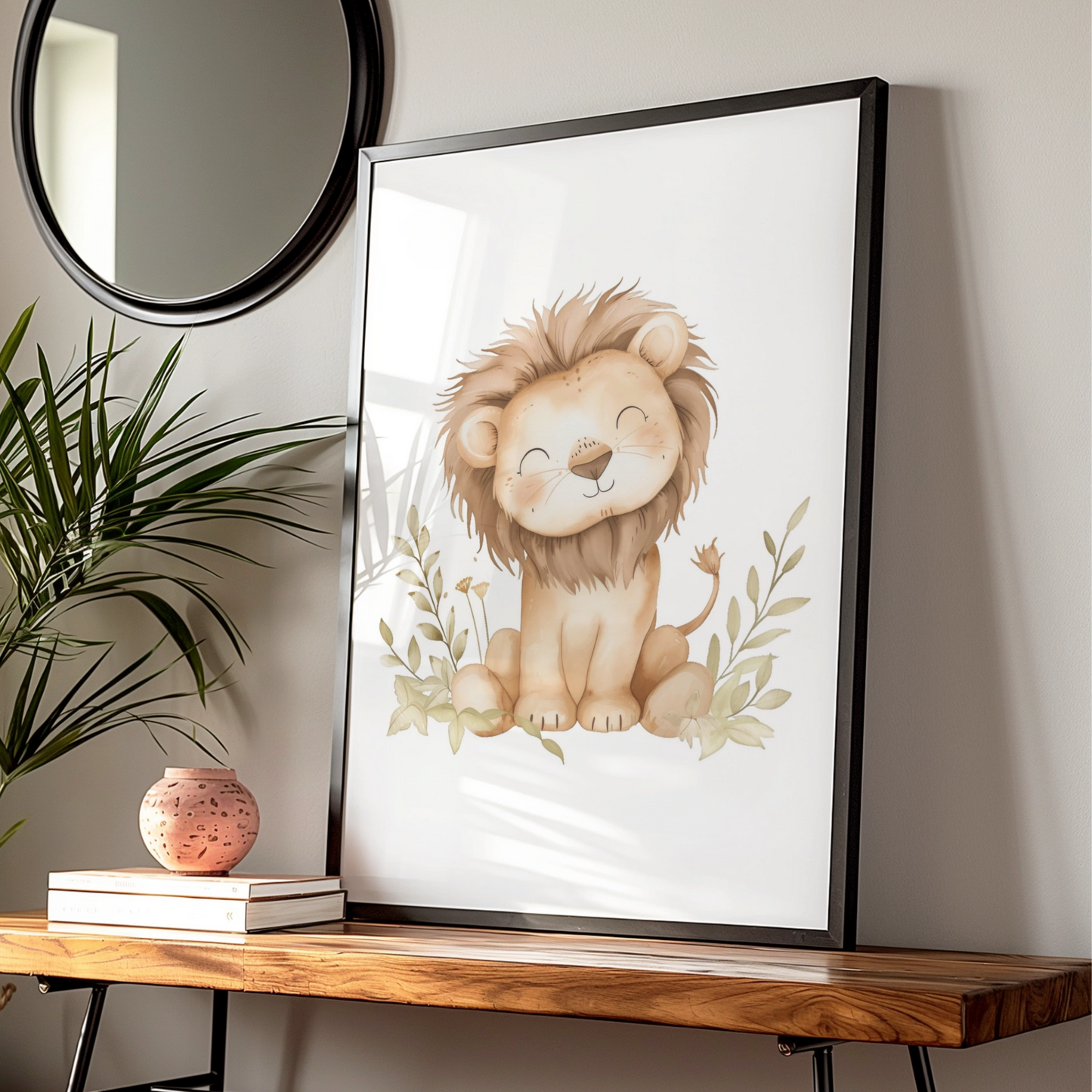 Lion Nursery Wall Art, Cute Baby Lion Poster, Safari Animal Print, Kids Room Decor