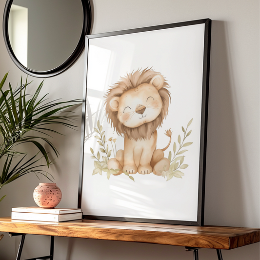 Lion Nursery Wall Art, Cute Baby Lion Poster, Safari Animal Print, Kids Room Decor