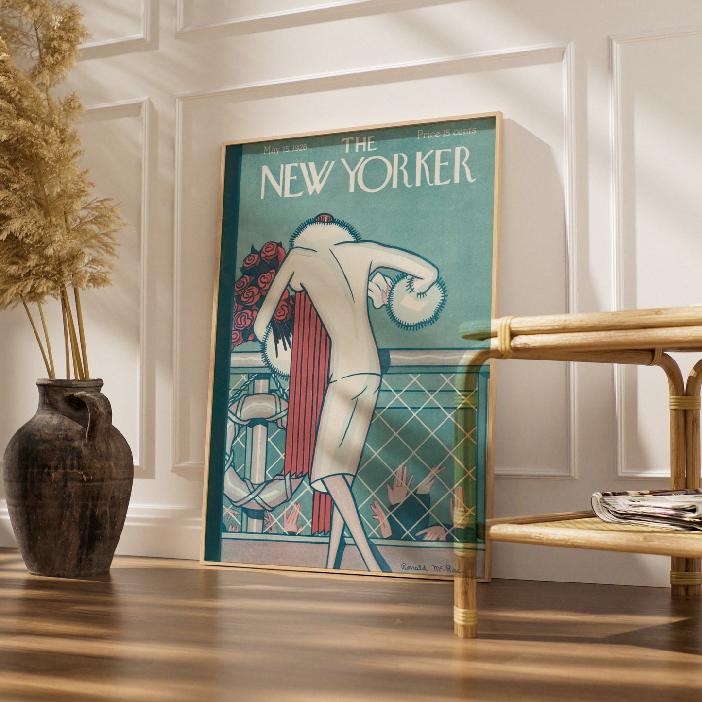 New Yorker Cover May 1926 Poster, Art Deco Woman Rose Bouquet, Vintage Magazine Wall Art
