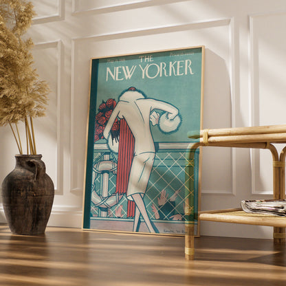 New Yorker Cover May 1926 Poster, Art Deco Woman Rose Bouquet, Vintage Magazine Wall Art
