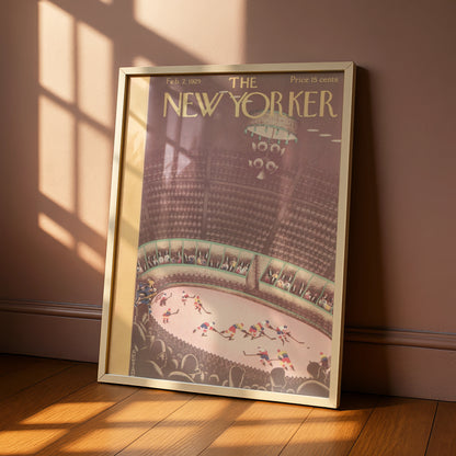 New Yorker 1929 Ice Hockey Arena Cover Art Poster, Vintage Sports Wall Art Print