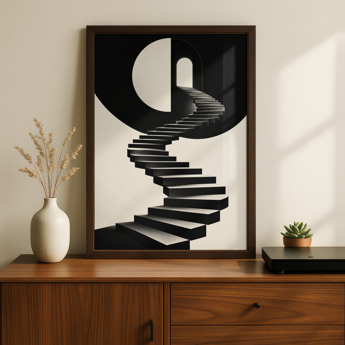 Spiral Staircase Monochrome Wall Art, Black and White Poster, Minimalist Print, Modern Decor