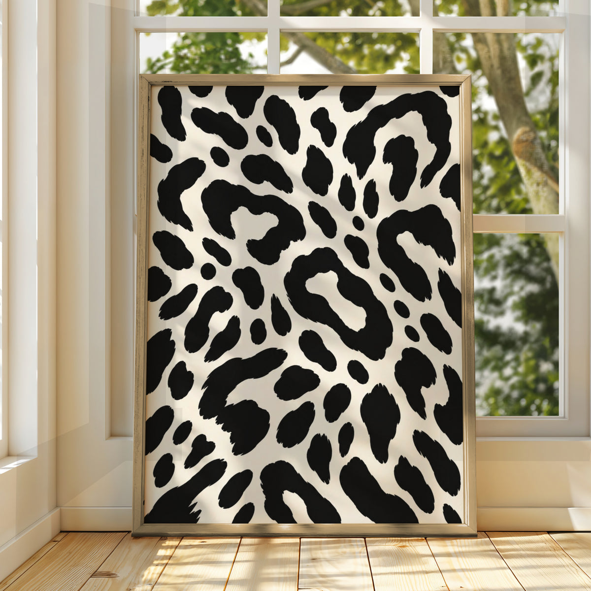 Leopard Print Wall Art, Monochrome Animal Pattern Poster, Black White Gallery Print