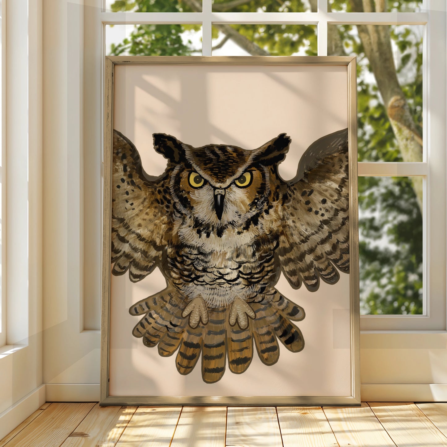 Halloween Owl Poster, Flying Owl Wall Art, Spooky Bird Print, Brown Gothic Home Decor