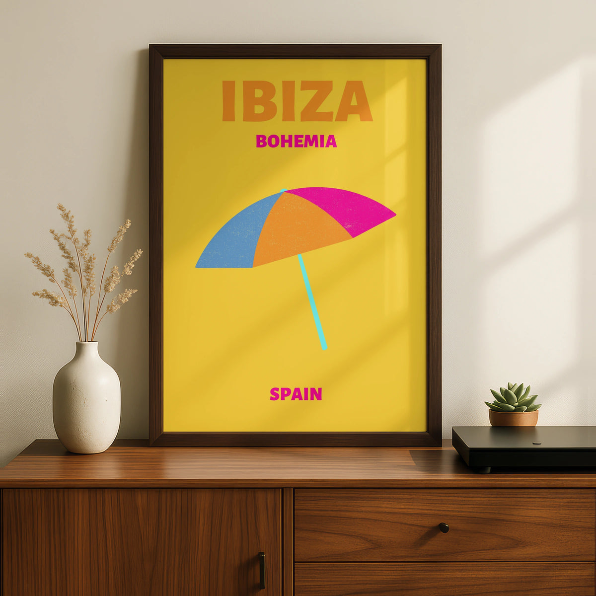 Ibiza Travel Poster, Spain Beach Wall Art, Retro Holiday Print, Colourful Summer Decor