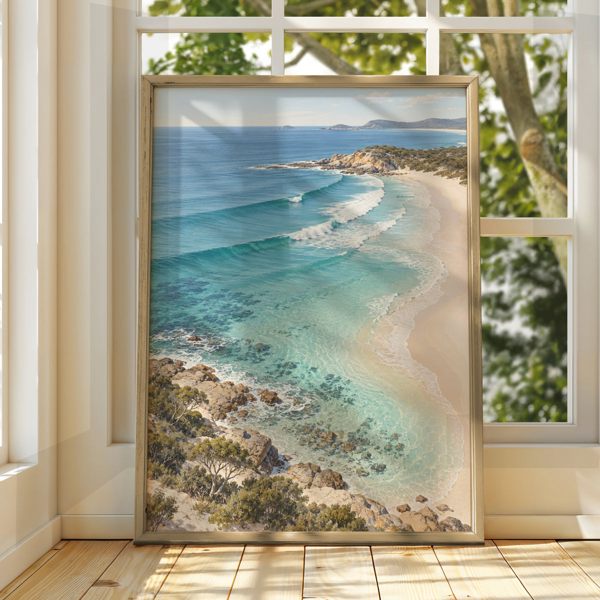 Australian Coastal Beach Print, Turquoise Ocean Waves Wall Art, Landscape Poster