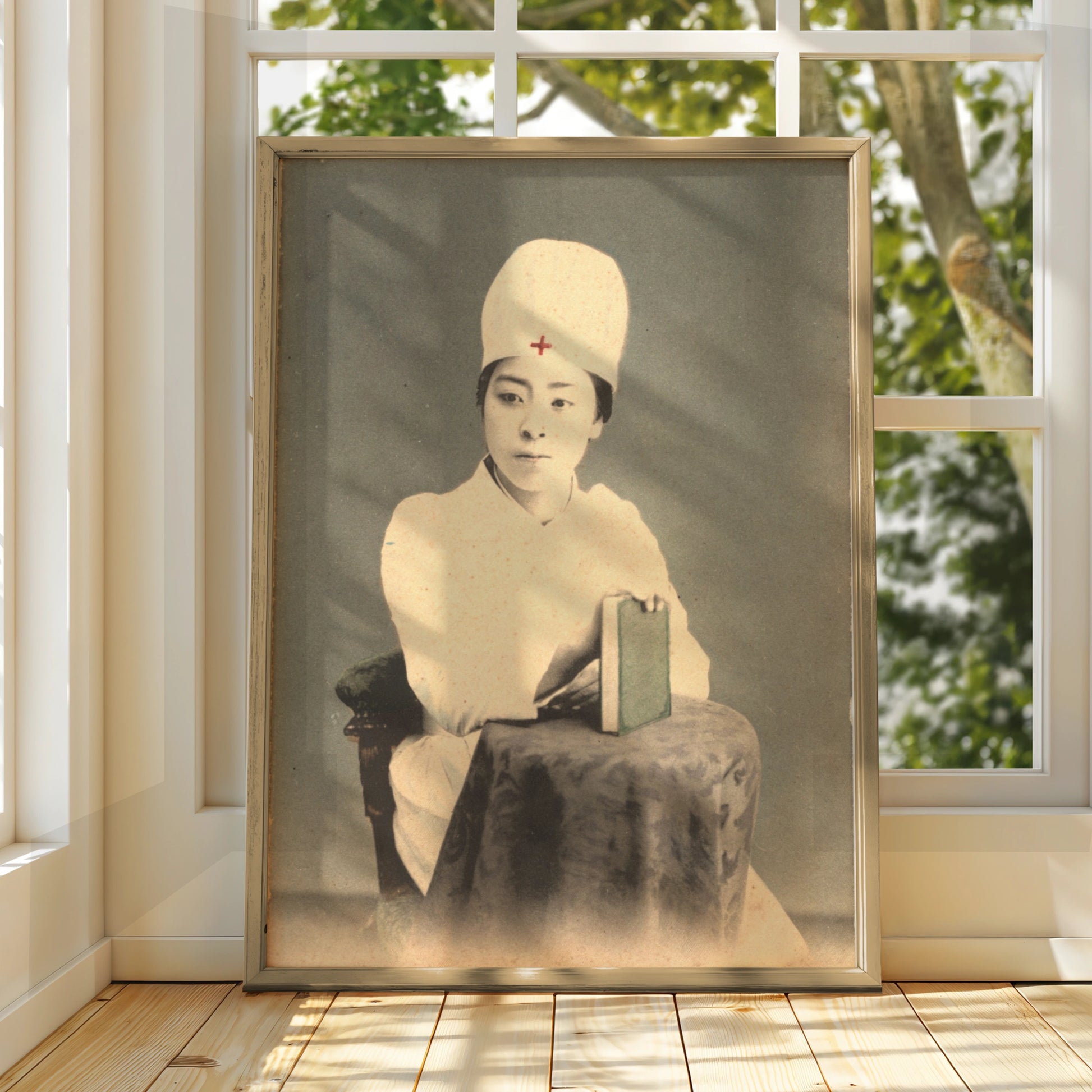 Vintage Japanese Nurse Poster, Red Cross Antique Photo Art Print, Halloween Wall Art