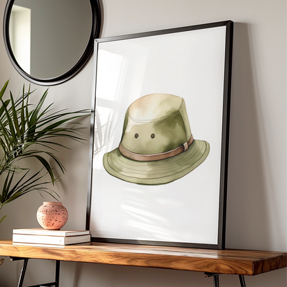 Safari Hat Nursery Wall Art, Adventure Explorer Print, Green Safari Poster for Kids Room