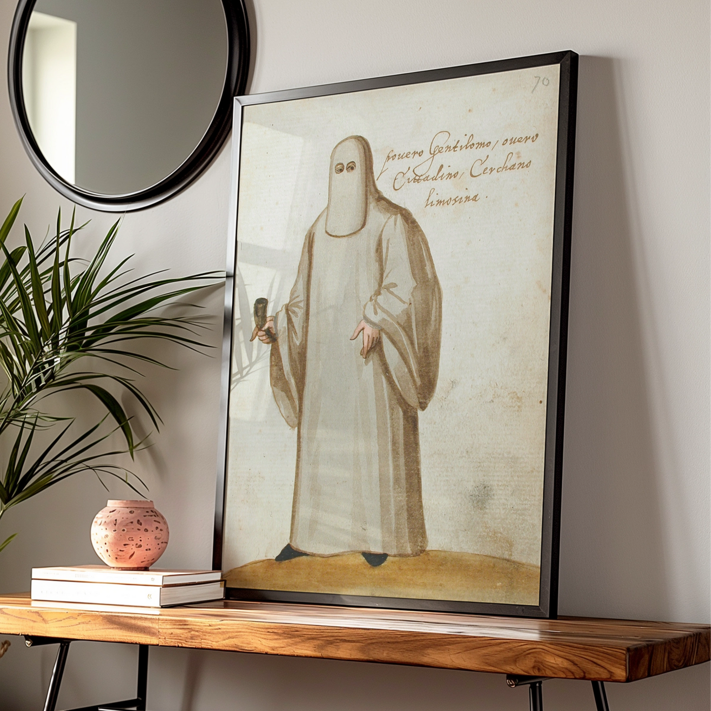 Halloween Ghost Figure Vintage Art Print, Antique Masked Figure Poster, Spooky Wall Art