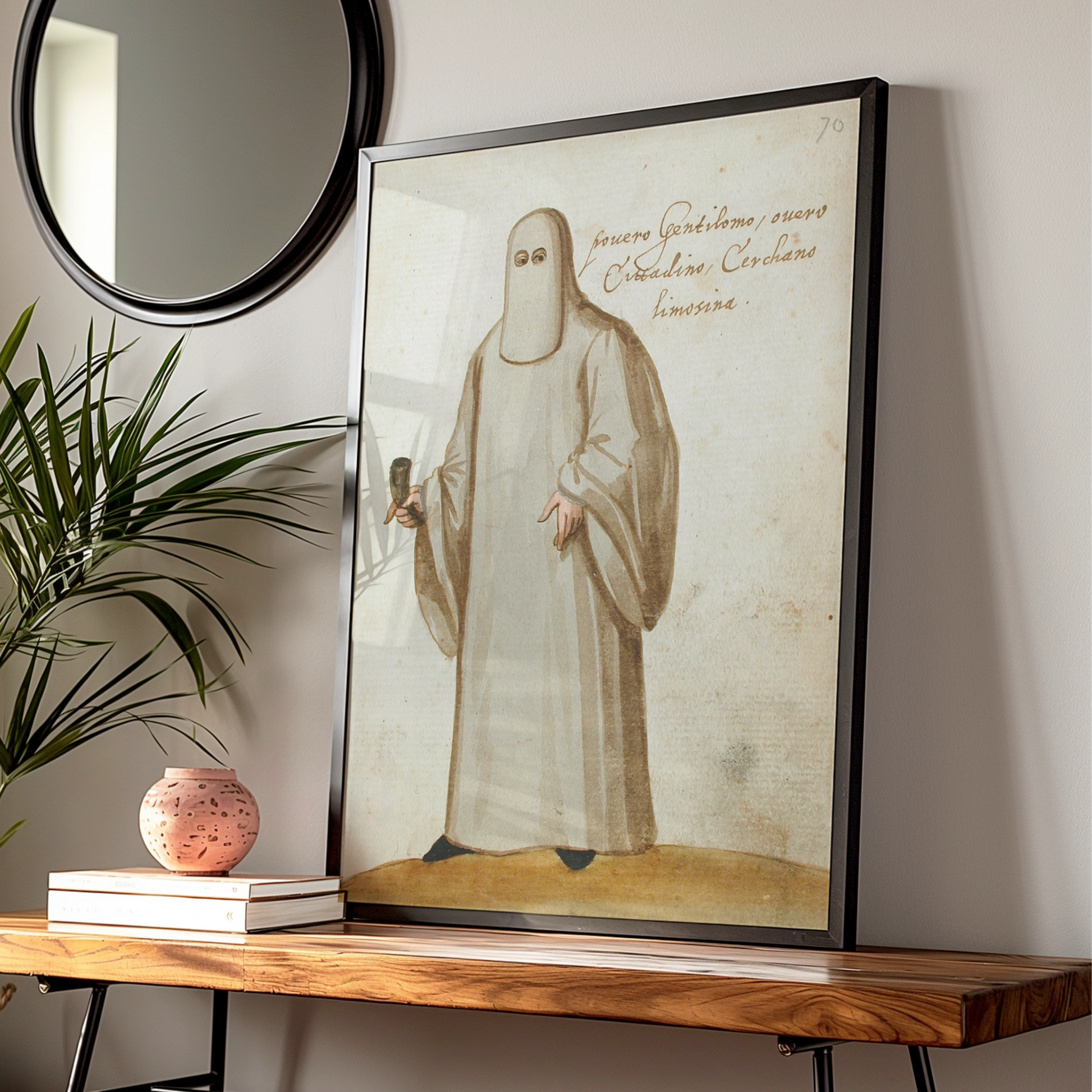 Halloween Ghost Figure Vintage Art Print, Antique Masked Figure Poster, Spooky Wall Art