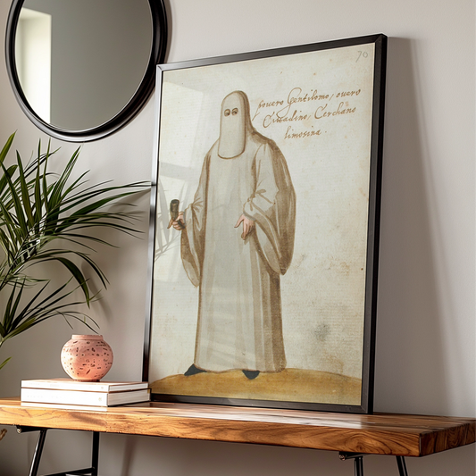 Halloween Ghost Figure Vintage Art Print, Antique Masked Figure Poster, Spooky Wall Art