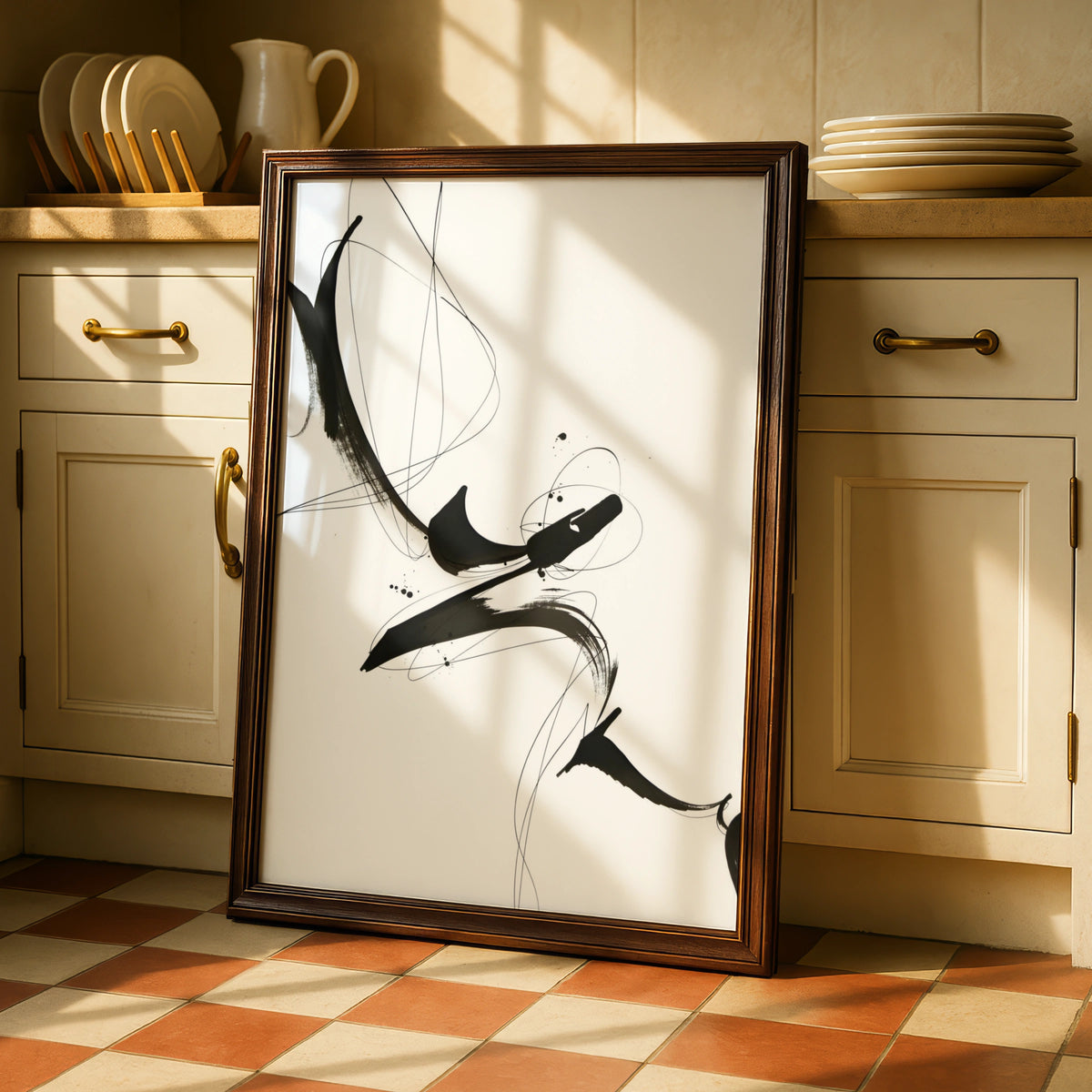 Abstract Ink Brush Stroke Print, Monochrome Wall Art, Black and White Minimalist Poster