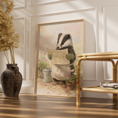 Badger Gardener Watercolour Poster